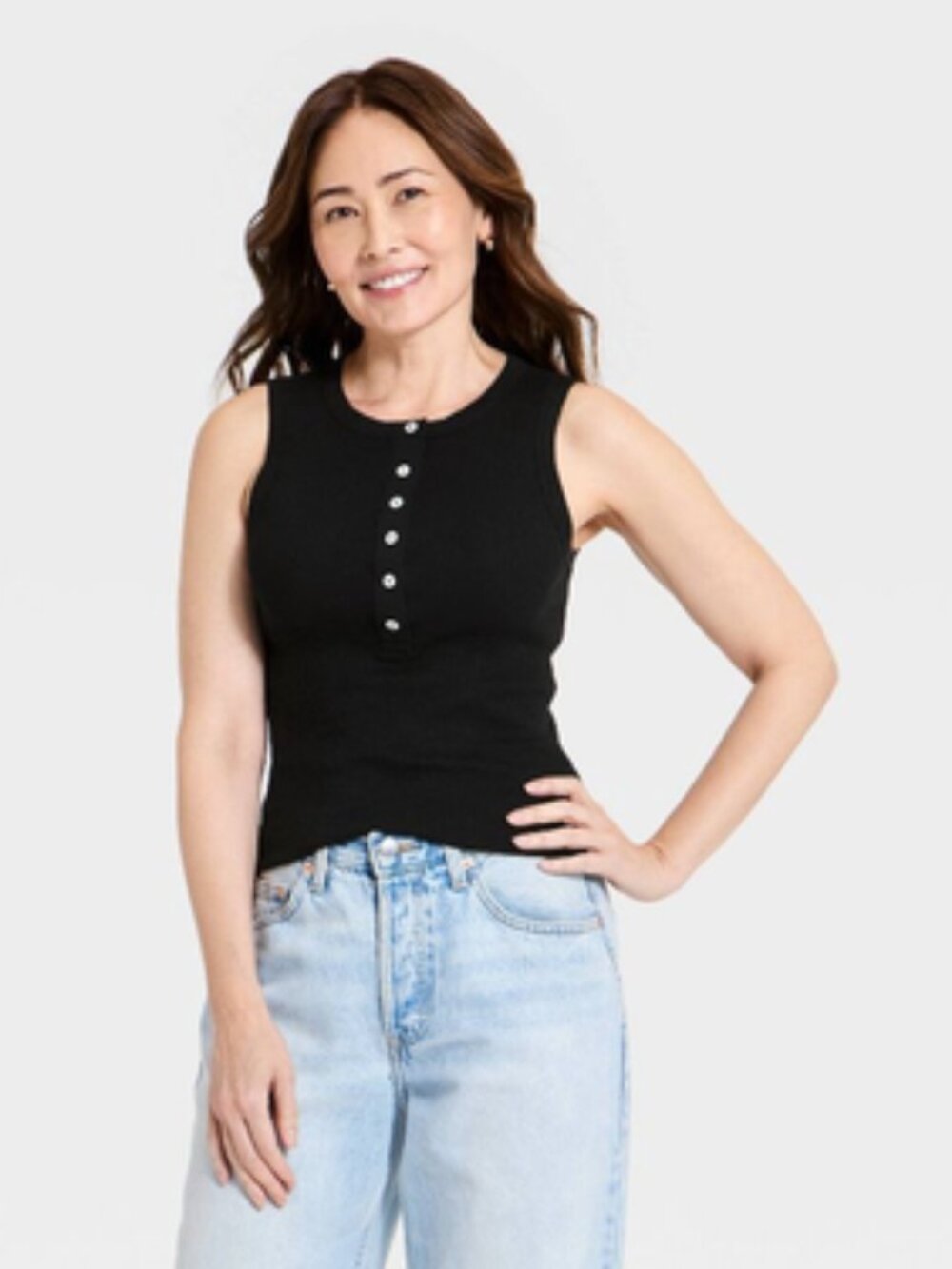 Women's Henley Tank Top - Universal Thread Black L